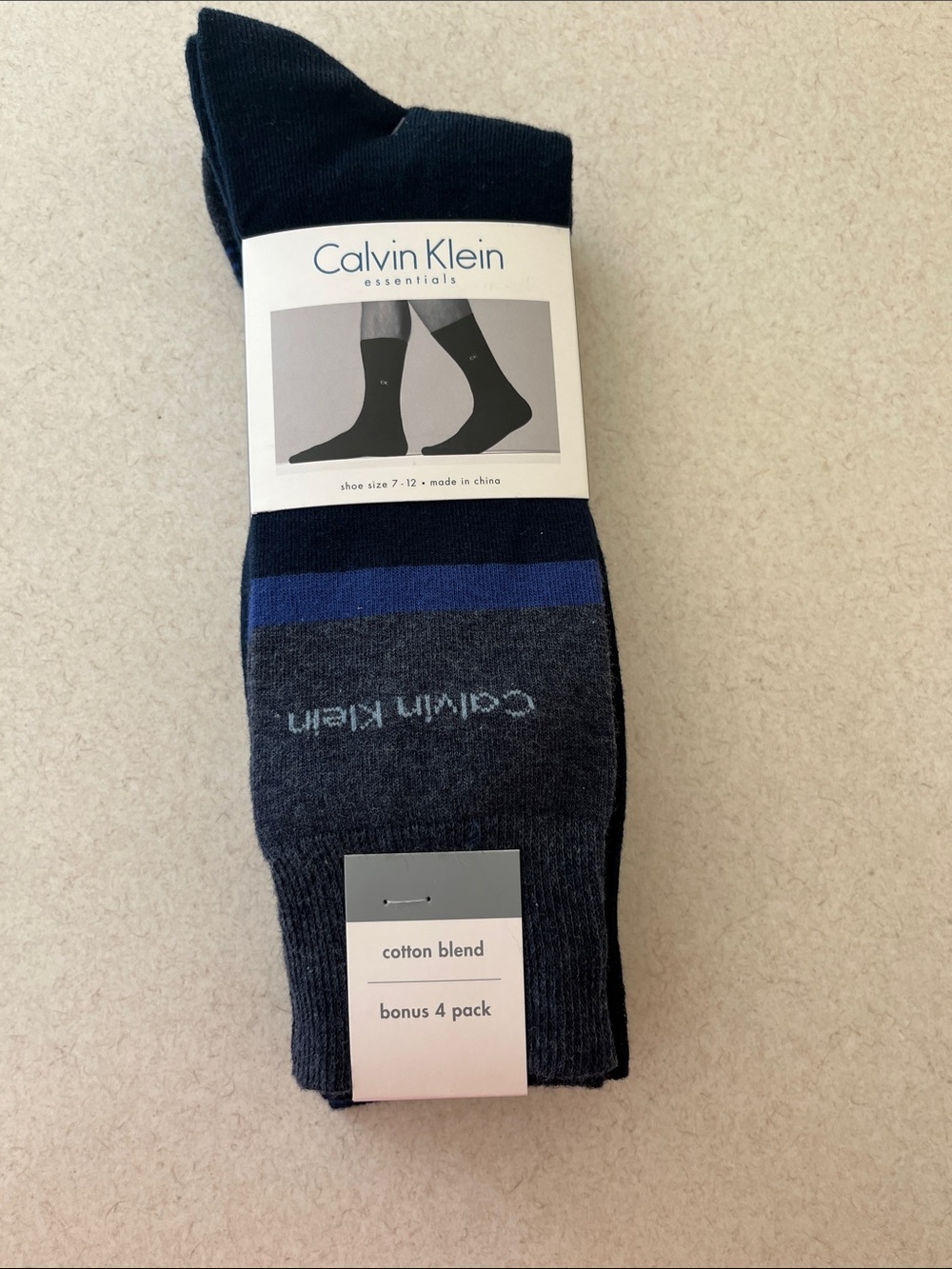 Calvin Klein Men’s Crew Socks in Black, Gray & Blue Stripe